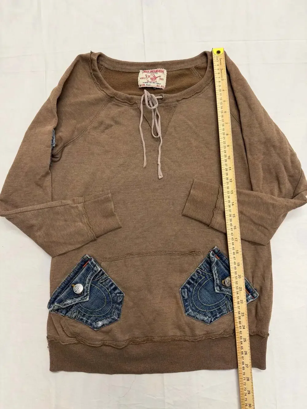 True Religion Billy Collection Brown Sweatshirt with Denim Pockets